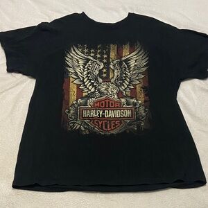 Harley-Davidson Black Tee with Eagle and Flag Graphic